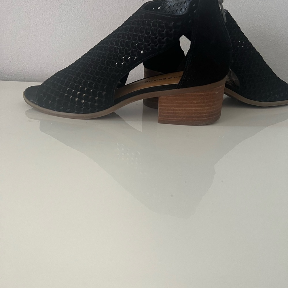 Lucky Brand Black Suede Nacria Peep Toe Ankle Booties